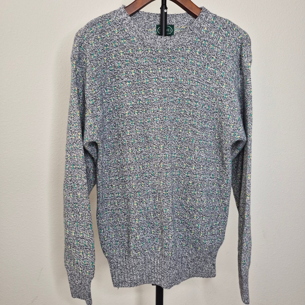 Vintage Izod Mens Medium 100% Cotton Crewneck Sweater Marled Knit Made in USA